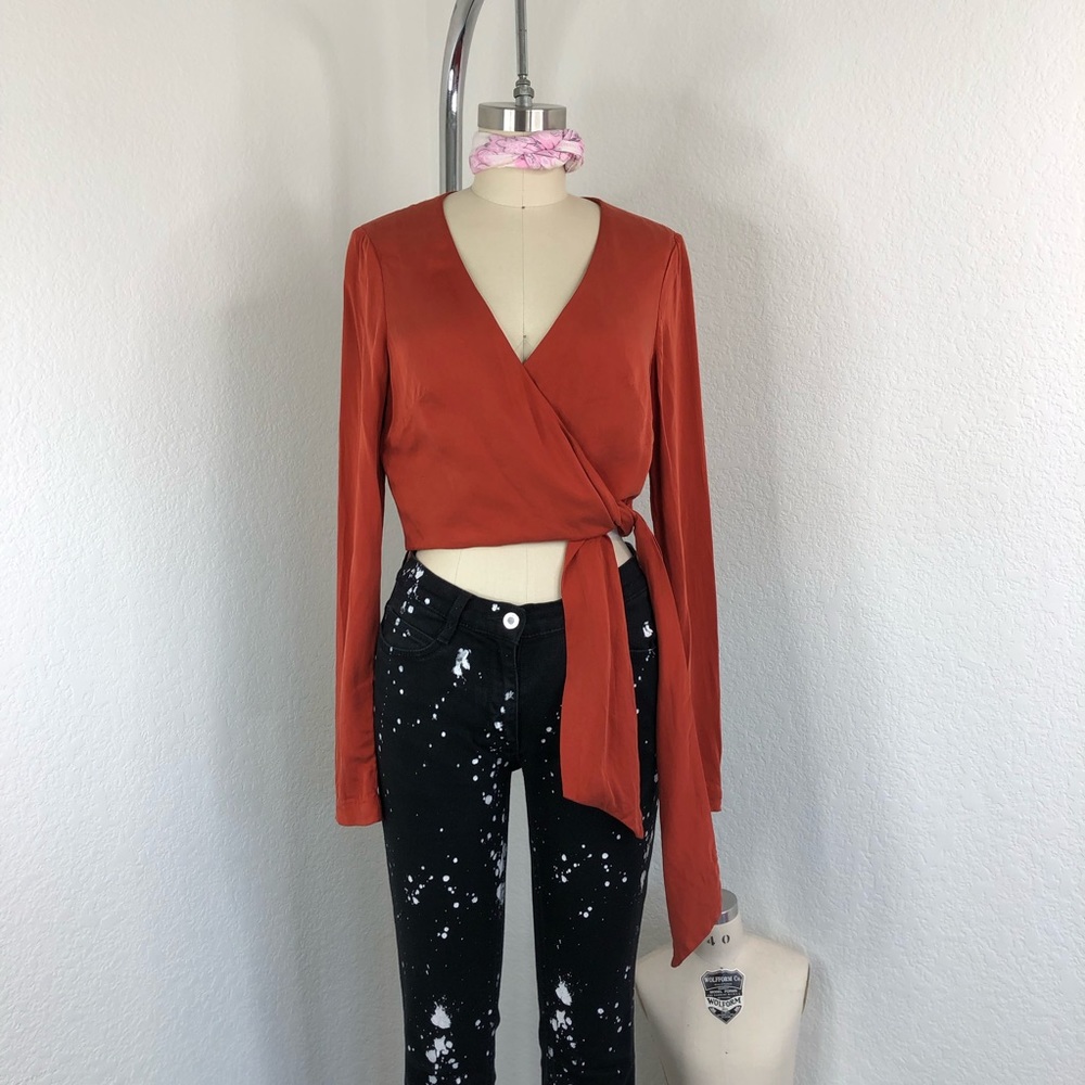 Intermix Whitney Wrap V Neck Crop Long Sleeve Top - Picture 2 of 12